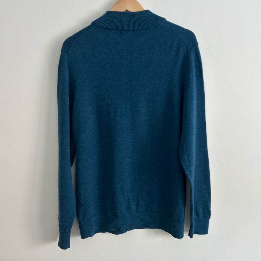 L.L. Bean Men's Teal Quarter Zip Sweater 100% Merino Wool - Picture 4 of 13